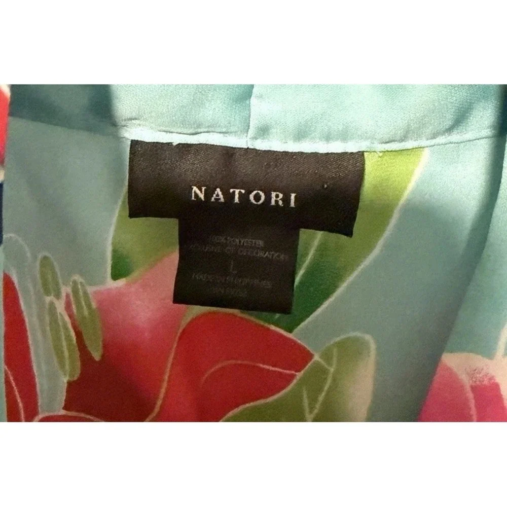 Natori Star Blossom L Robe & Gown Set Silky Floral Kimono Luxury Lounge Resort